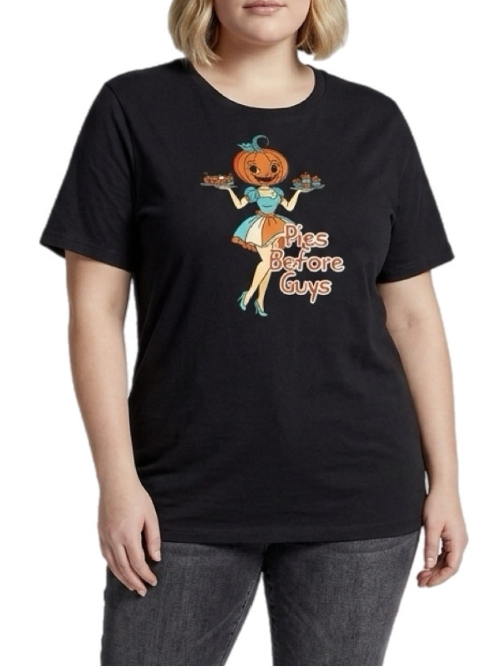 Pies Before Guys Black Graphic Tee Pumpkin Head Hottie